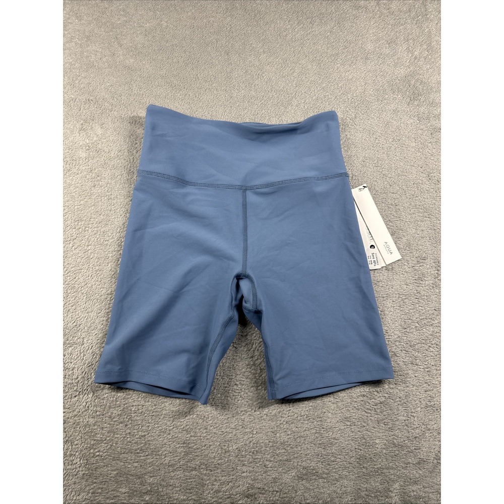 NWT AQUA Athletics Women's High Rise Bike Shorts Blue Size XS